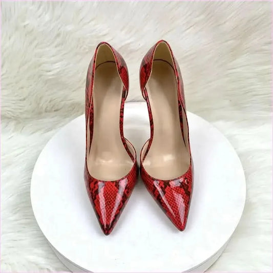 Red Snake Pattern High Heel Ladies Shoes for Fierce Style - Pleasures and Sins