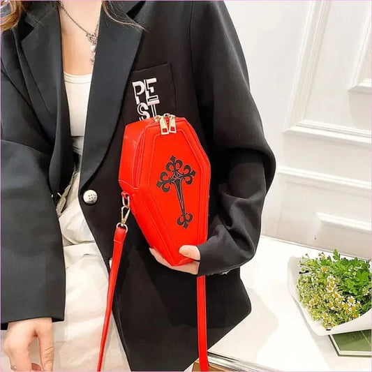 Retro Dark Personality Cross Coffin Handbag in White - Pleasures and Sins