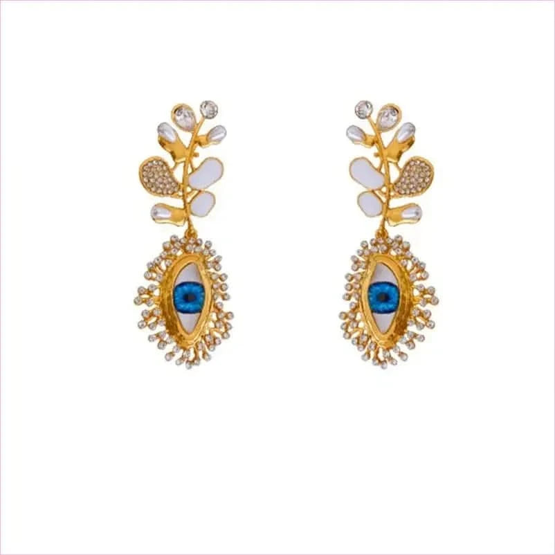 Retro High-end Diamante Evil Eye Earrings with Blue Centerpieces - Pleasures and Sins
