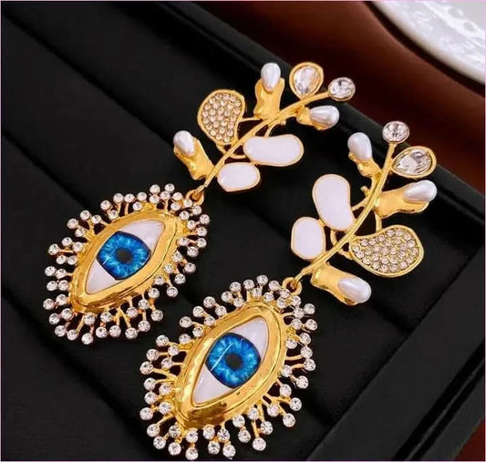 Retro High-end Diamante Evil Eye Earrings with Blue Centerpieces - Pleasures and Sins