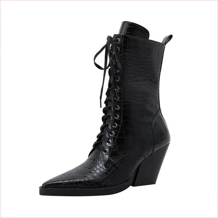 Retro Winkle Picker Toe Boots Stone Pattern - Pleasures and Sins