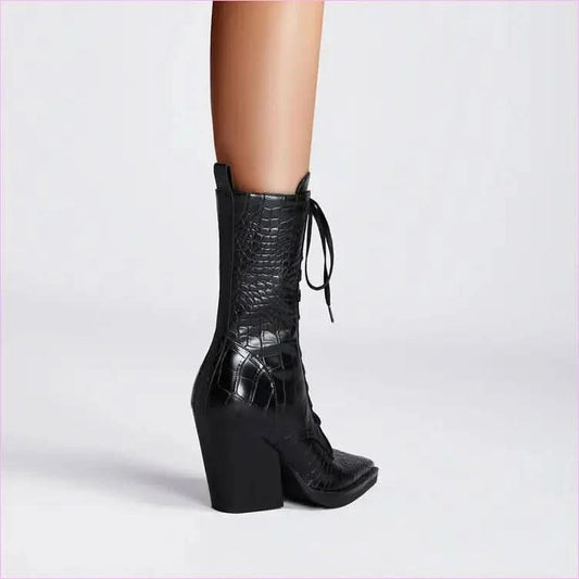 Retro Winkle Picker Toe Boots Stone Pattern - Pleasures and Sins