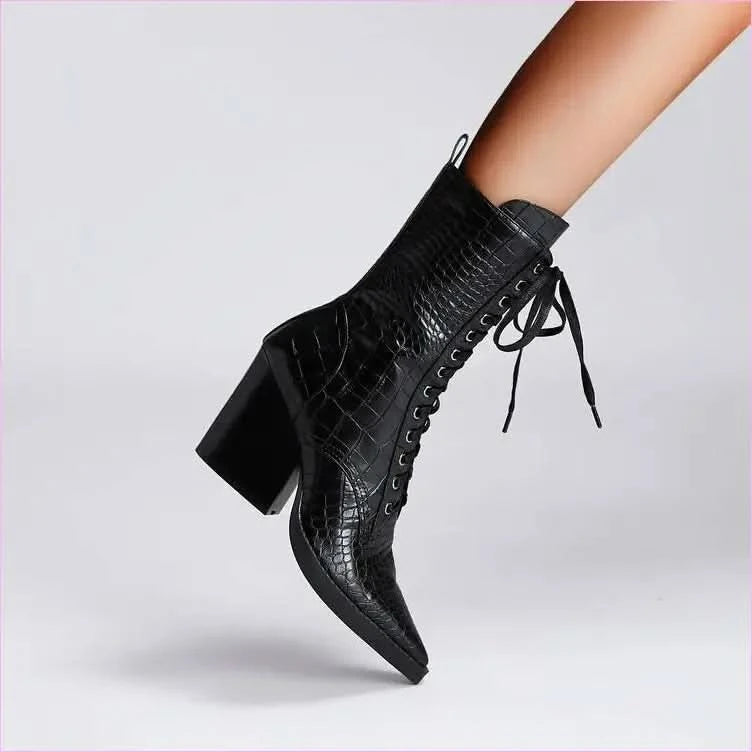 Retro Winkle Picker Toe Boots Stone Pattern - Pleasures and Sins