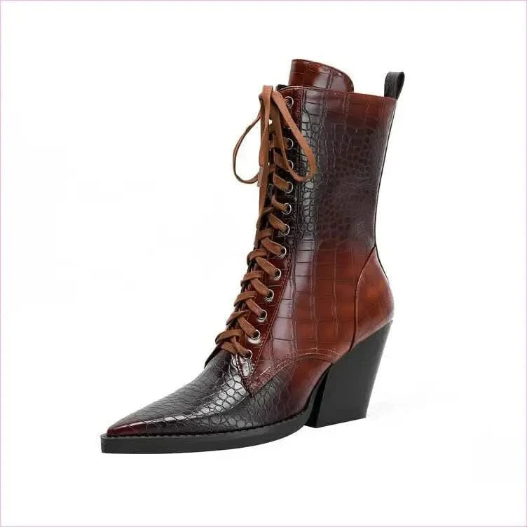 Retro Winkle Picker Toe Boots Stone Pattern - Pleasures and Sins