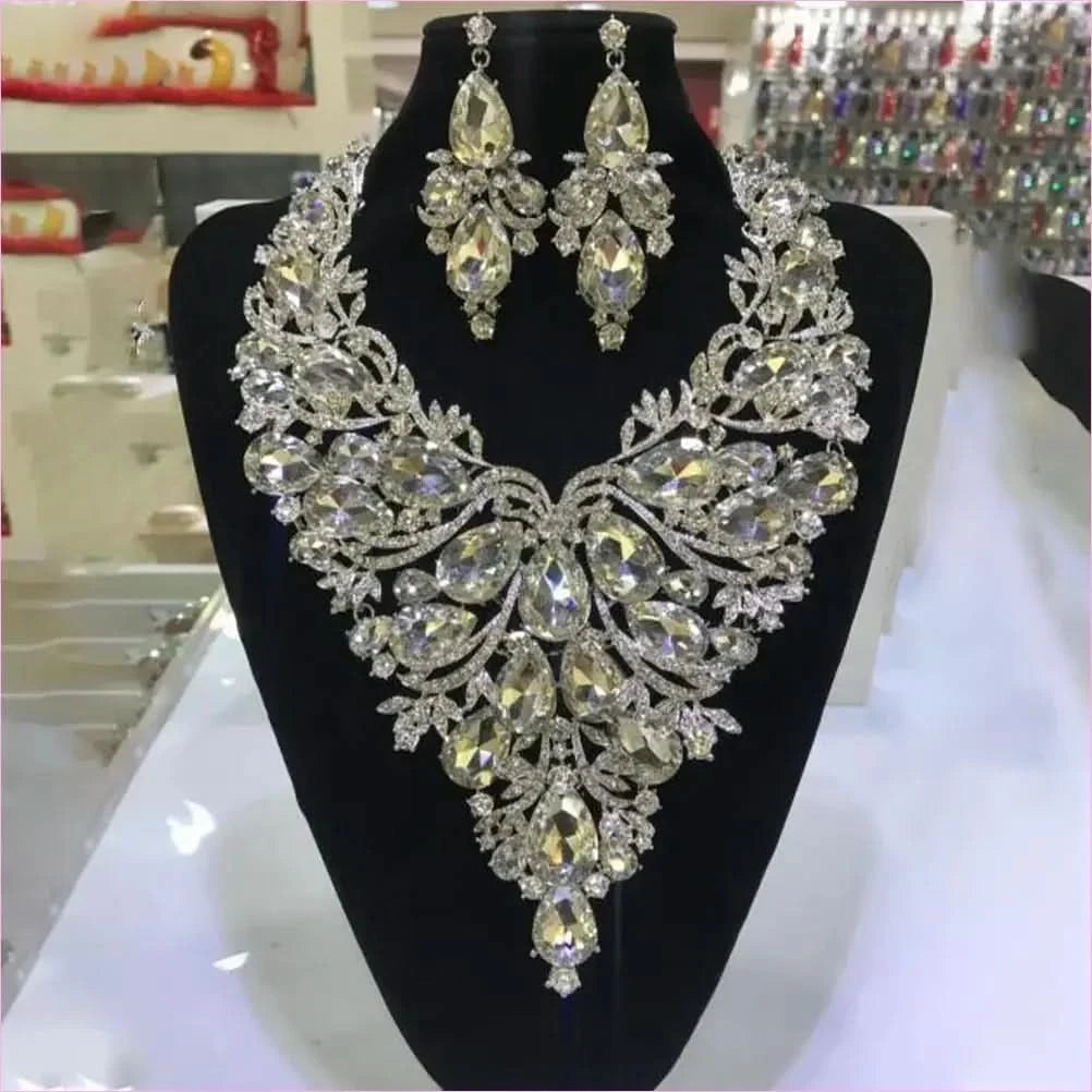 Rhinestone Drop Necklace and Earrings Set for Drag Queens Large - Pleasures and Sins