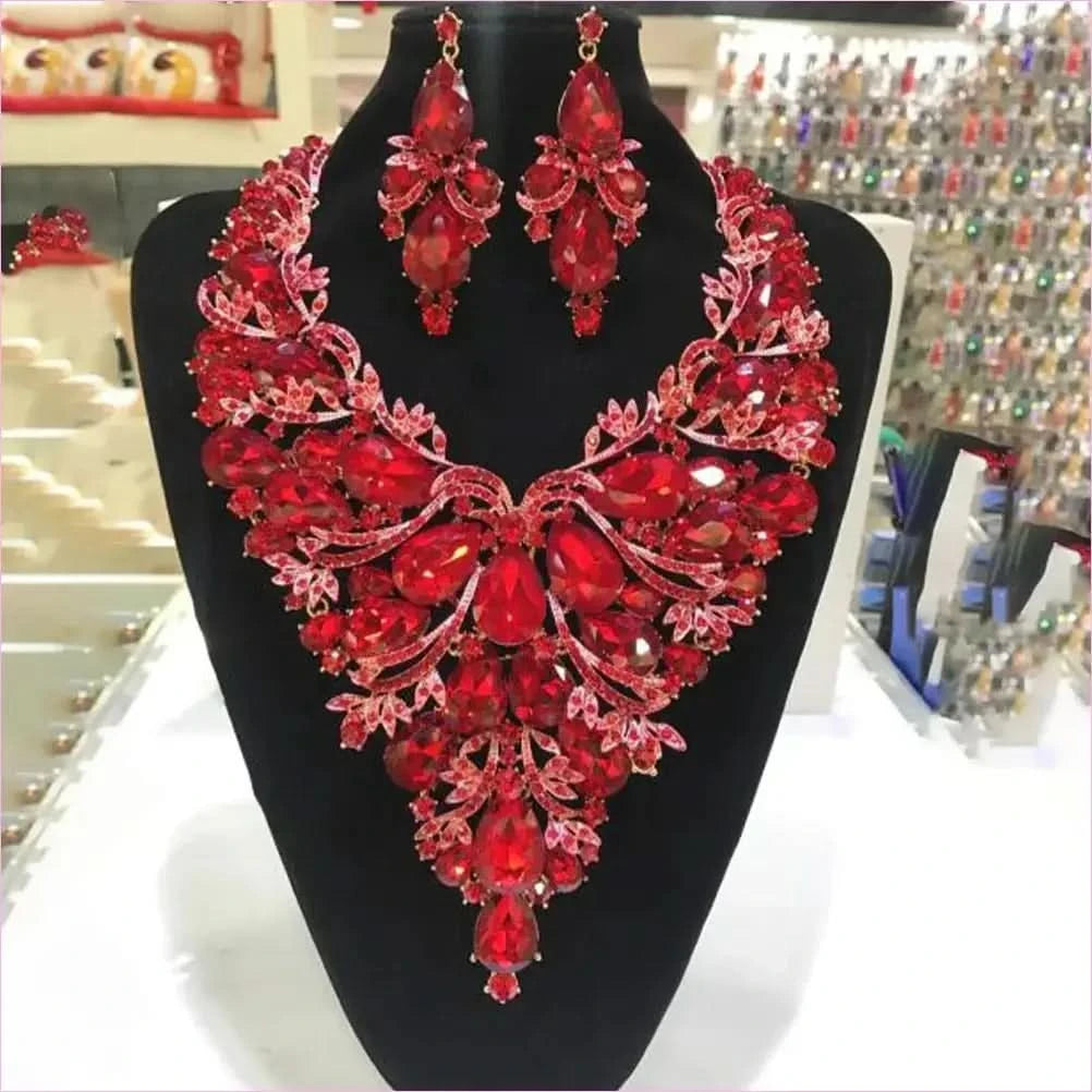 Rhinestone Drop Necklace and Earrings Set for Drag Queens Large - Pleasures and Sins