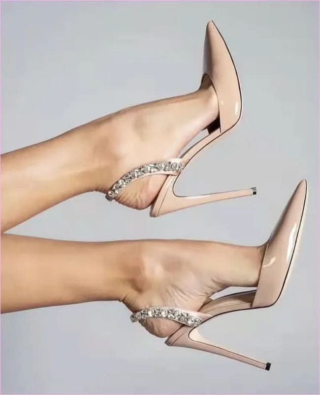 Rhinestone Pointed Toe High Heel Patent Diamond Sandals - Pleasures and Sins