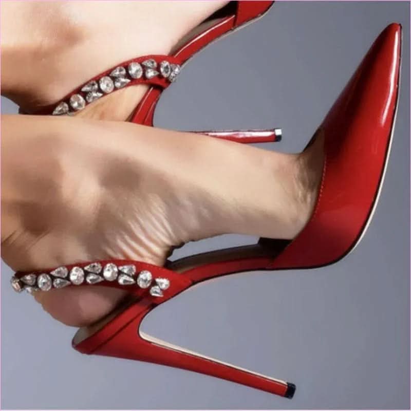 Rhinestone Pointed Toe High Heel Patent Diamond Sandals - Pleasures and Sins