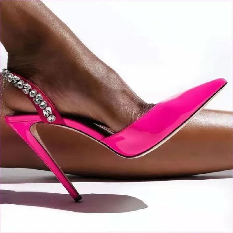 Rhinestone Pointed Toe High Heel Patent Diamond Sandals - Pleasures and Sins