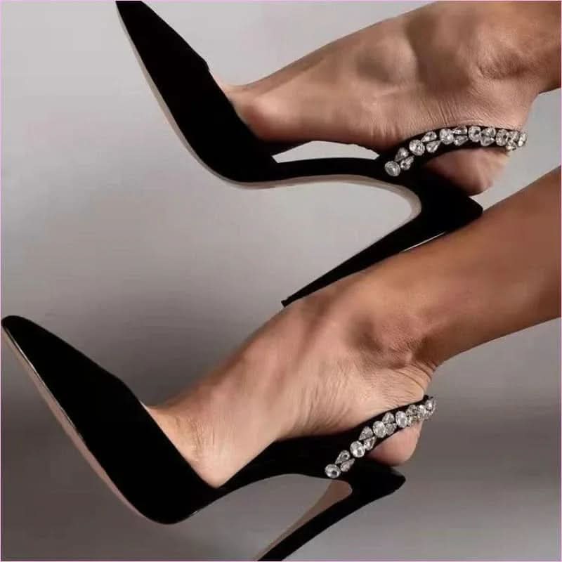 Rhinestone Pointed Toe High Heel Patent Diamond Sandals - Pleasures and Sins
