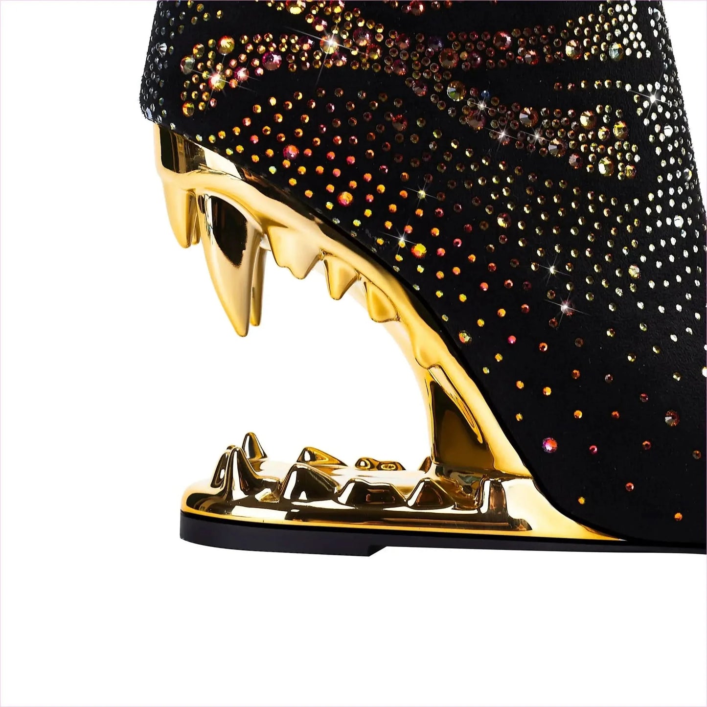 Rhinestone Skull Ladies Boots with Tiger Tooth Profiled Heel - Pleasures and Sins