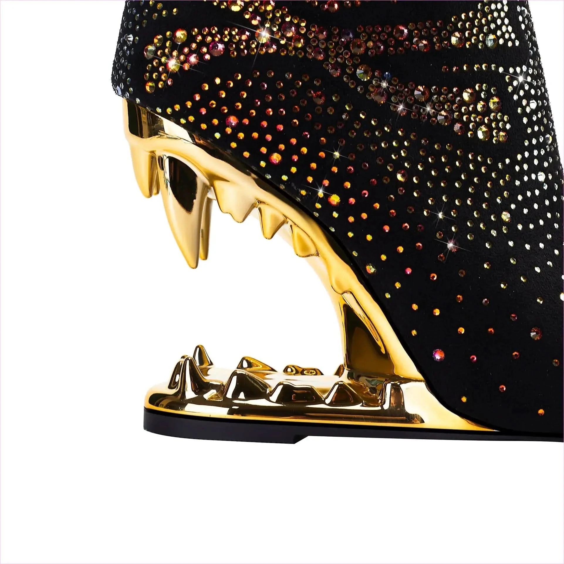 Rhinestone Skull Ladies Boots with Tiger Tooth Profiled Heel - Pleasures and Sins