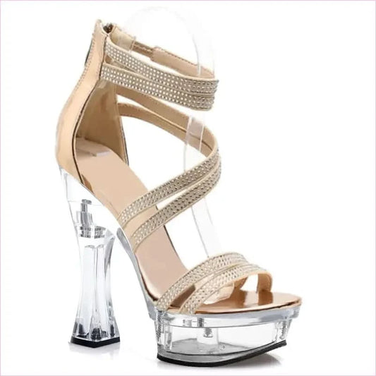 Rhinestone Strappy Drag Shoes with Chic Transparent Platform Heel - Pleasures and Sins