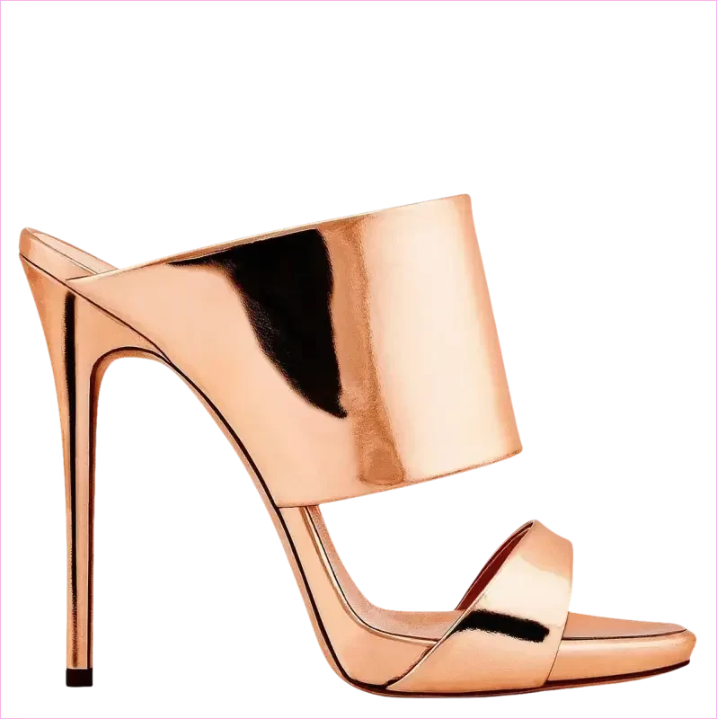 Rose Gold Shiny High Heeled Luxury Open Toe Sandals - Pleasures and Sins
