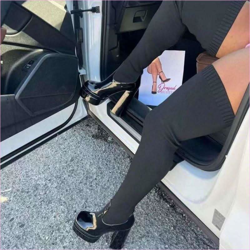 Round Toe Chunky Heel Over the Knee Knitted Boots for Modern Style - Pleasures and Sins