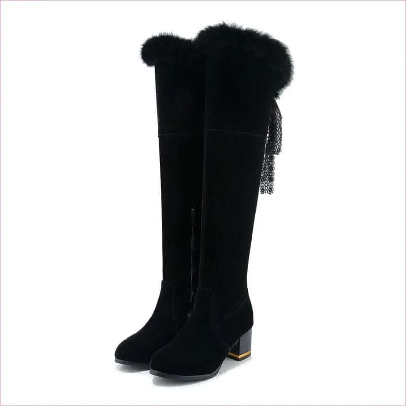Round Toe Chunky High Heel Fur Lined Boots for Winter Style - Pleasures and Sins