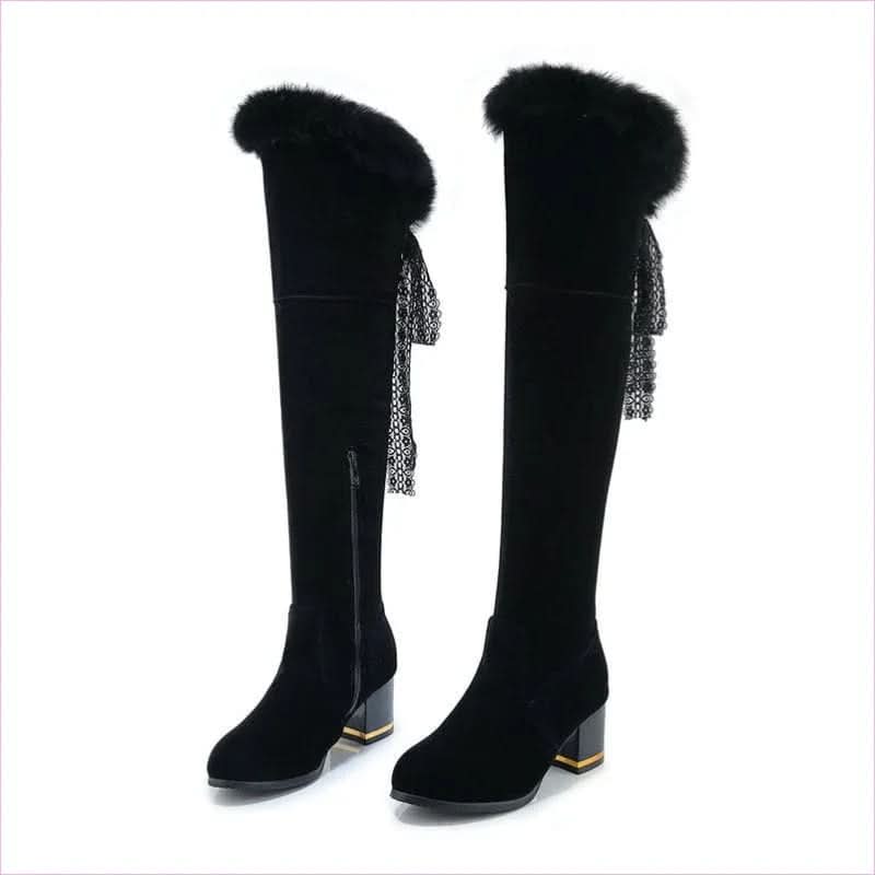 Round Toe Chunky High Heel Fur Lined Boots for Winter Style - Pleasures and Sins