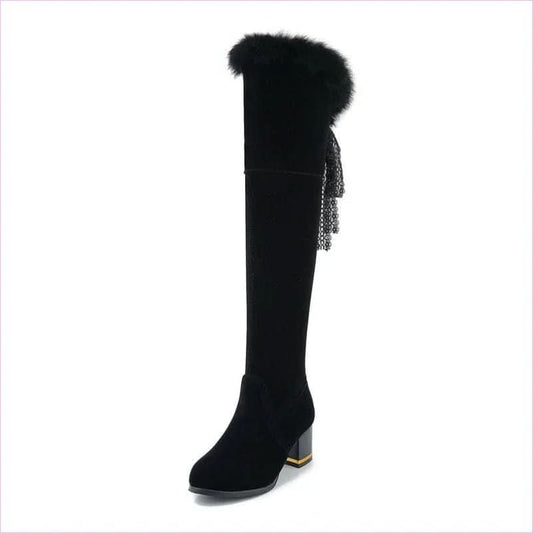 Round Toe Chunky High Heel Fur Lined Boots for Winter Style - Pleasures and Sins