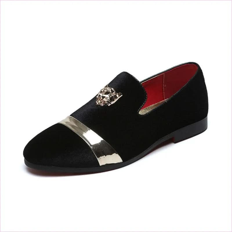 Royal Blue Velour Formal Shoes with Metal Lion Head Motif - Pleasures and Sins