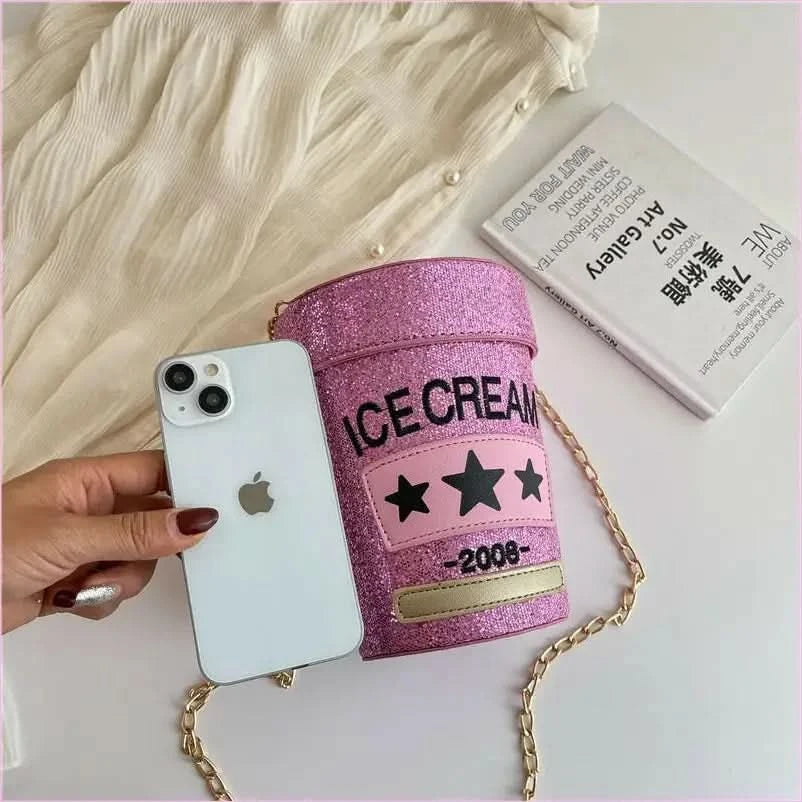 Sequin Crossbody Small Bag in Fun Cream Pot Design - Pleasures and Sins