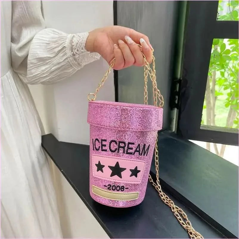 Sequin Crossbody Small Bag in Fun Cream Pot Design - Pleasures and Sins