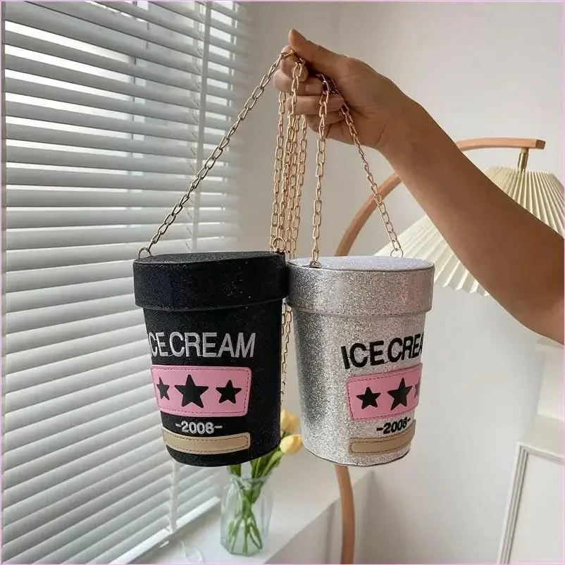 Sequin Crossbody Small Bag in Fun Cream Pot Design - Pleasures and Sins