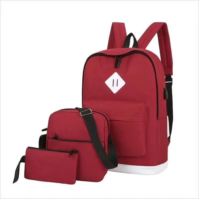 Set Of 3 Large Capacity Usb Backpack, shoulder bag and wallet - Pleasures and Sins
