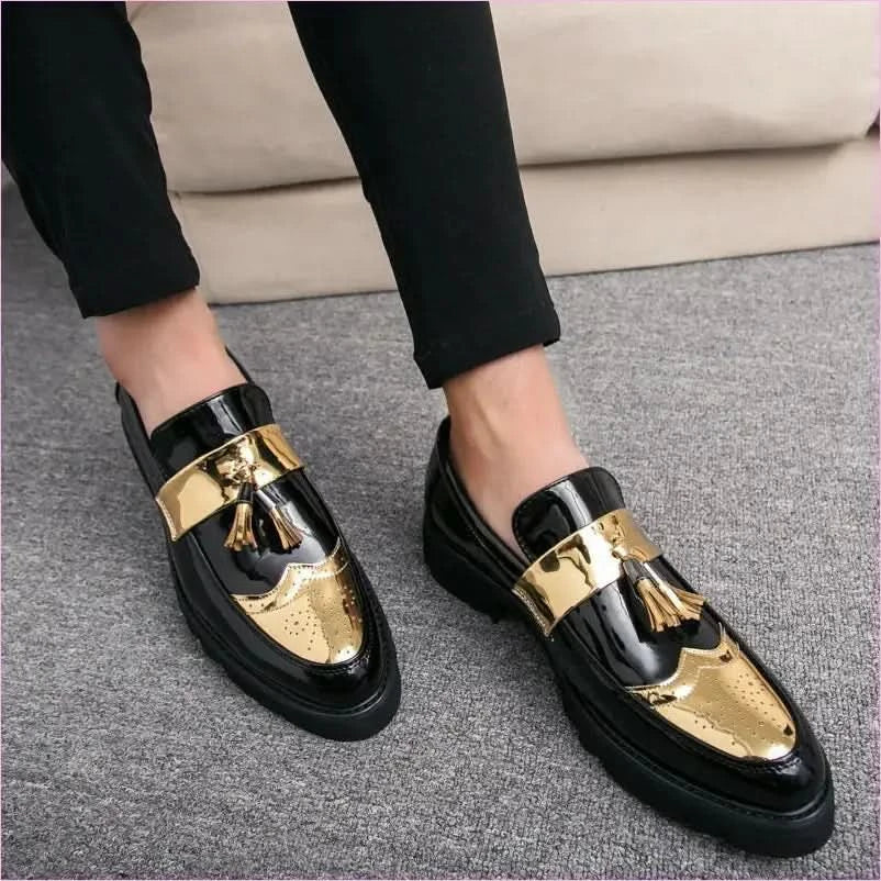 Shiny Black Patent Leather Casual Moccasin Loafers for Men - Pleasures and Sins
