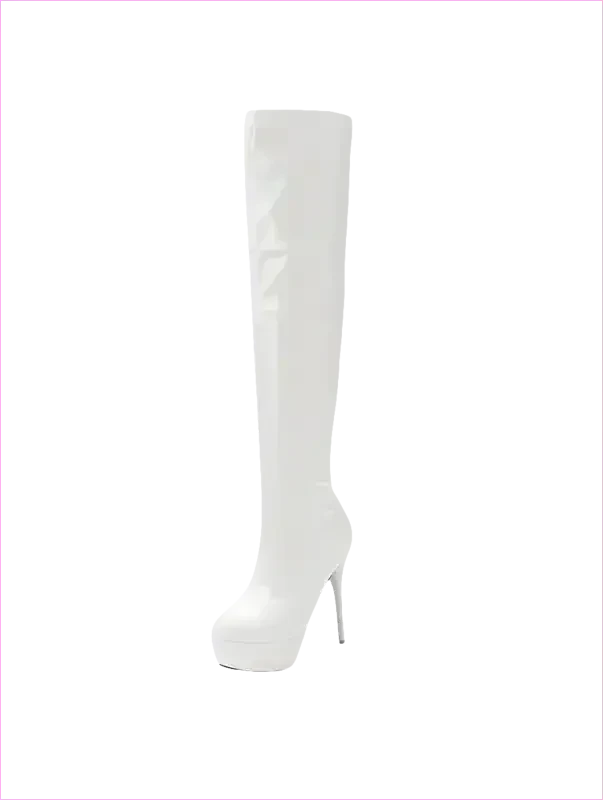 Shiny Black Patent Leather Knee Platform Stiletto Boots - Pleasures and Sins