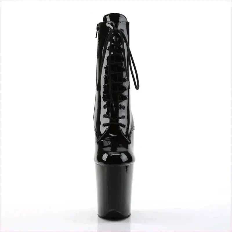 Shiny Black Patent Leather Stiletto Ankle Boots for Drag - Pleasures and Sins