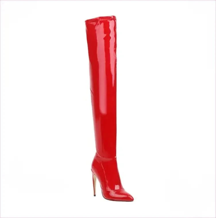 Shiny Black Thigh-high Patent Leather High Heel Womens Boots - Pleasures and Sins
