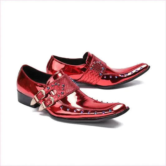 Shiny Red Pointed Patent Embossed Leather Men’s Shoes - Pleasures and Sins