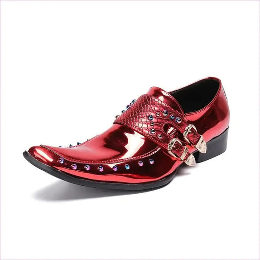 Shiny Red Pointed Patent Embossed Leather Men’s Shoes - Pleasures and Sins