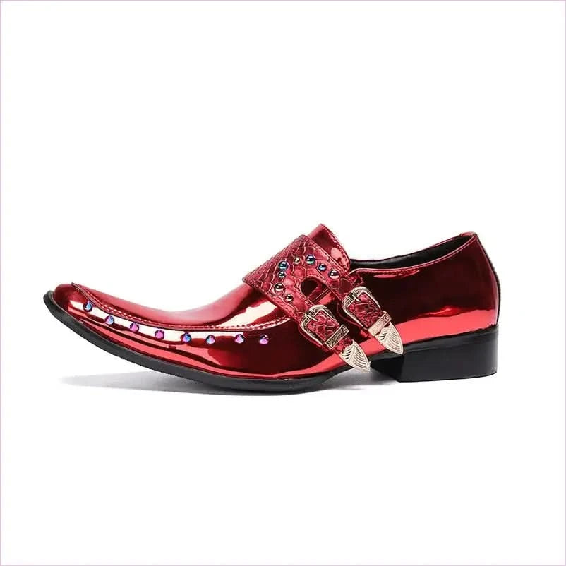 Shiny Red Pointed Patent Embossed Leather Men’s Shoes - Pleasures and Sins