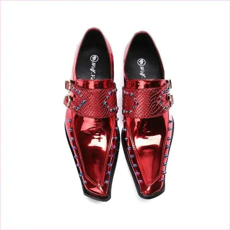 Shiny Red Pointed Patent Embossed Leather Men’s Shoes - Pleasures and Sins