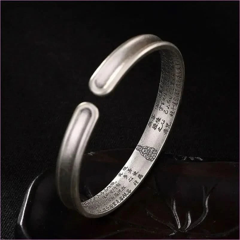 Silver Six Word Mantra Buddhist Scripture Bracelet - Pleasures and Sins