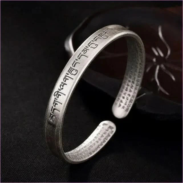 Silver Six Word Mantra Buddhist Scripture Bracelet - Pleasures and Sins