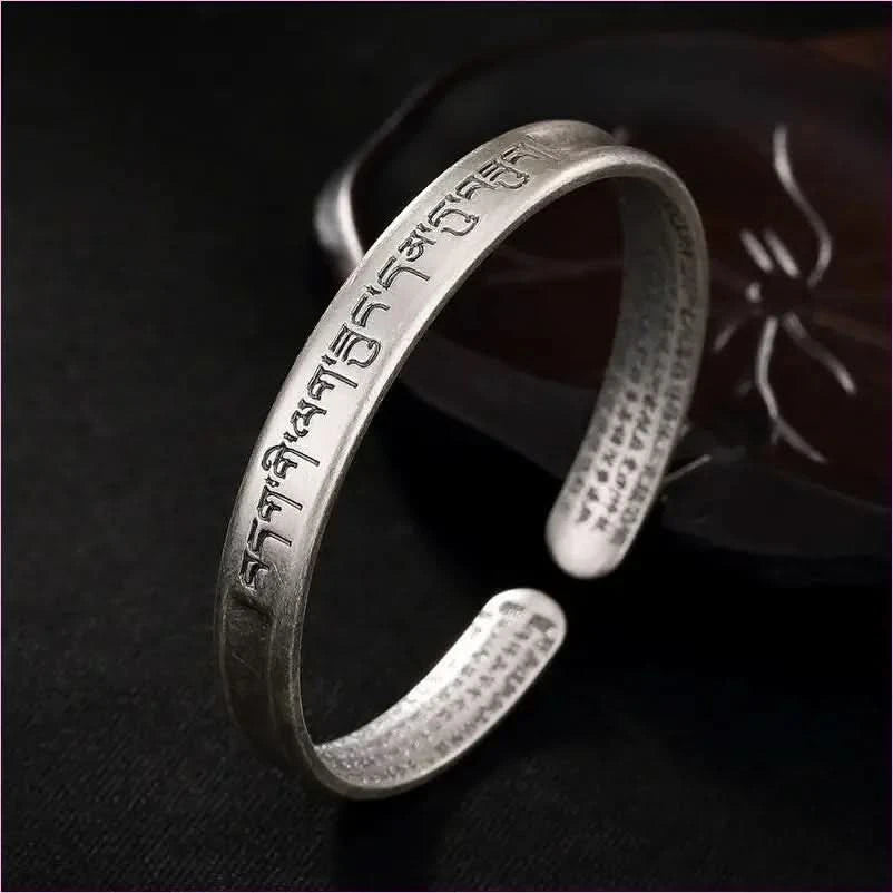 Silver Six Word Mantra Buddhist Scripture Bracelet - Pleasures and Sins