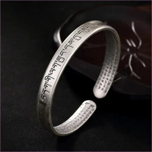 Silver Six Word Mantra Buddhist Scripture Bracelet - Pleasures and Sins