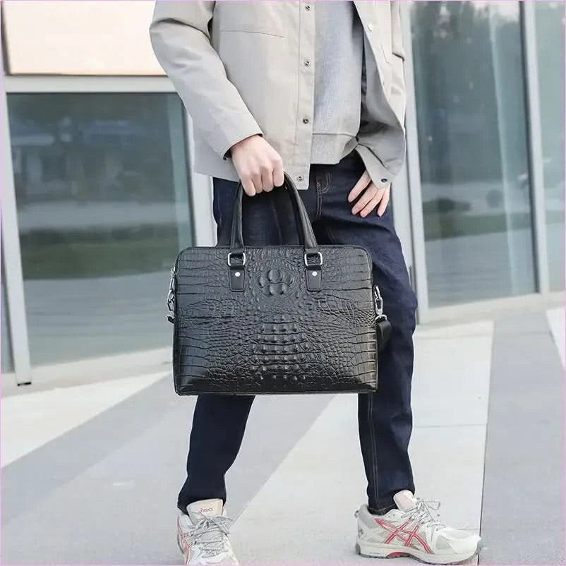 Sleek Crocodile Pattern Shoulder Briefcase for Modern Professionals - Pleasures and Sins
