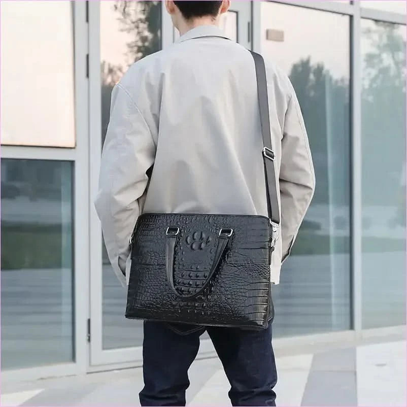 Sleek Crocodile Pattern Shoulder Briefcase for Modern Professionals - Pleasures and Sins