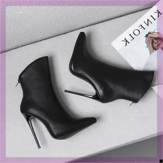Sleek Fashion Stiletto Pointed Toe Ankle Boots in Plus Sizes - Pleasures and Sins