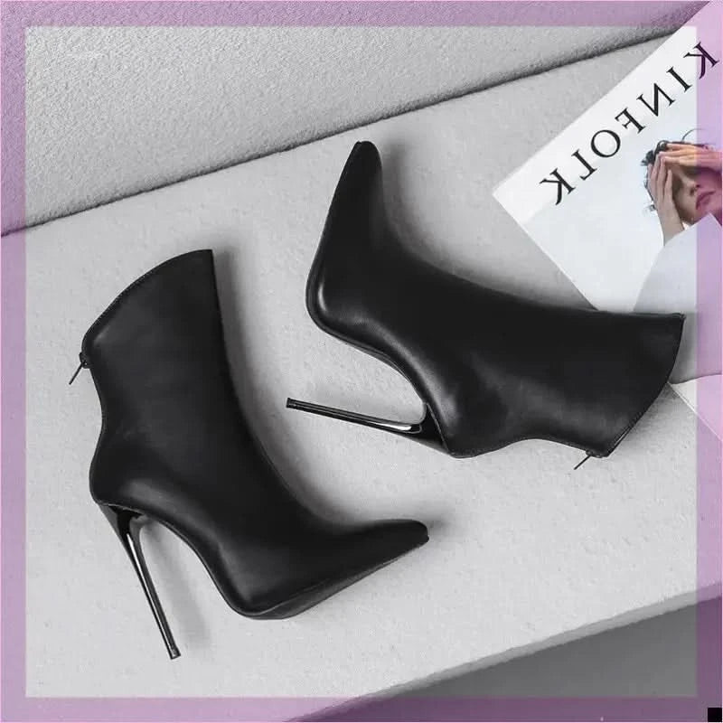 Sleek Fashion Stiletto Pointed Toe Ankle Boots in Plus Sizes - Pleasures and Sins