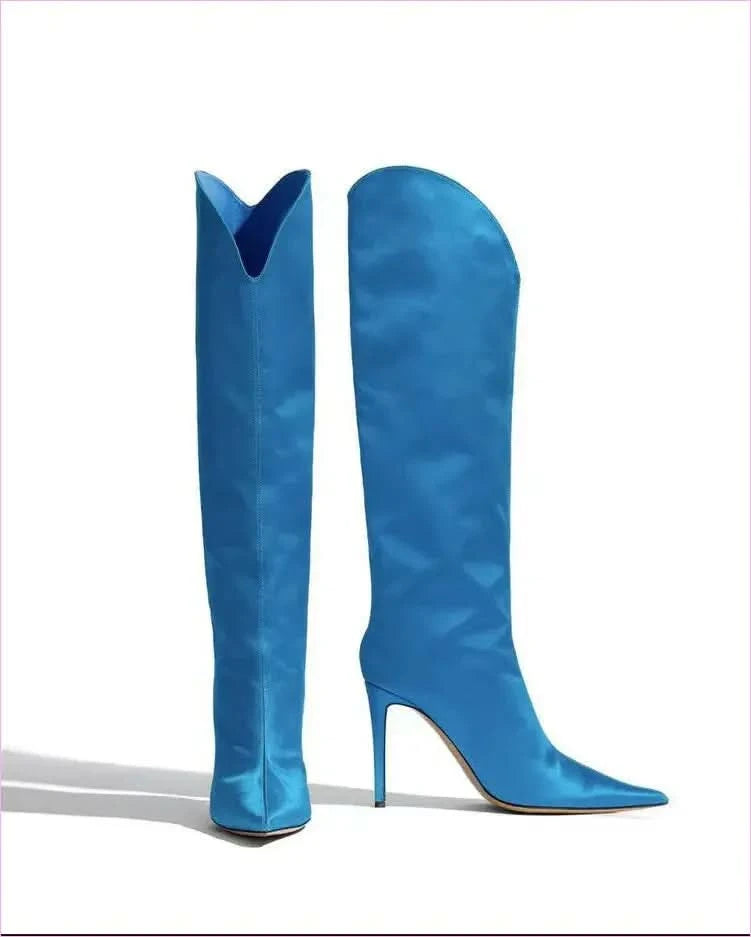 Sleek High Heel Luxury Pointed Toe Satin Over-the-knee Boots - Pleasures and Sins