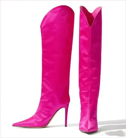 Sleek High Heel Luxury Pointed Toe Satin Over-the-knee Boots - Pleasures and Sins