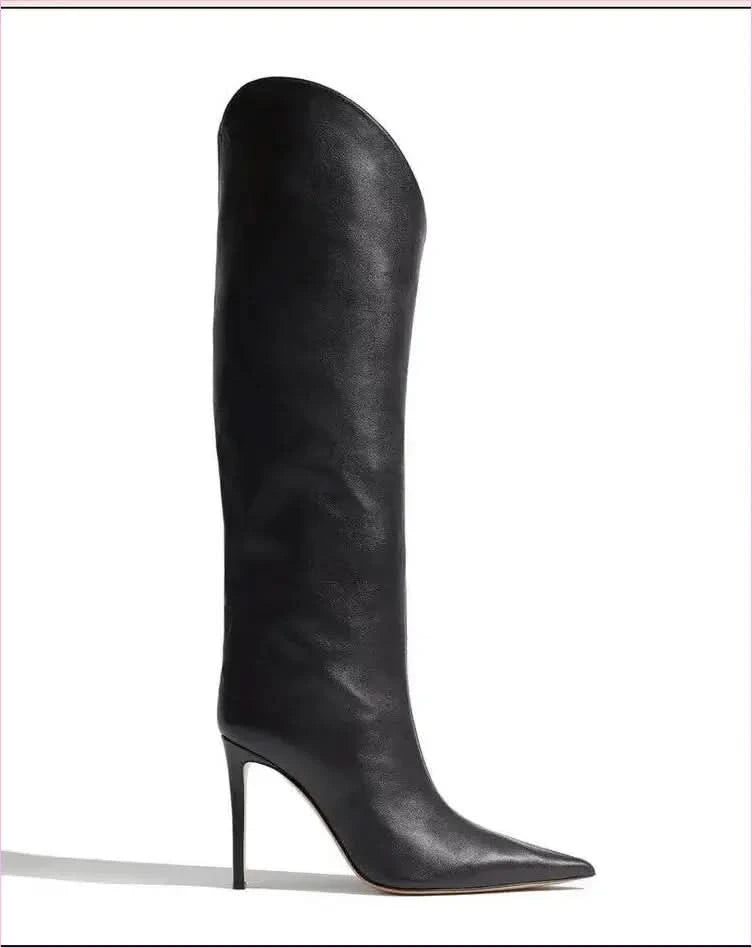 Sleek High Heel Luxury Pointed Toe Satin Over-the-knee Boots - Pleasures and Sins