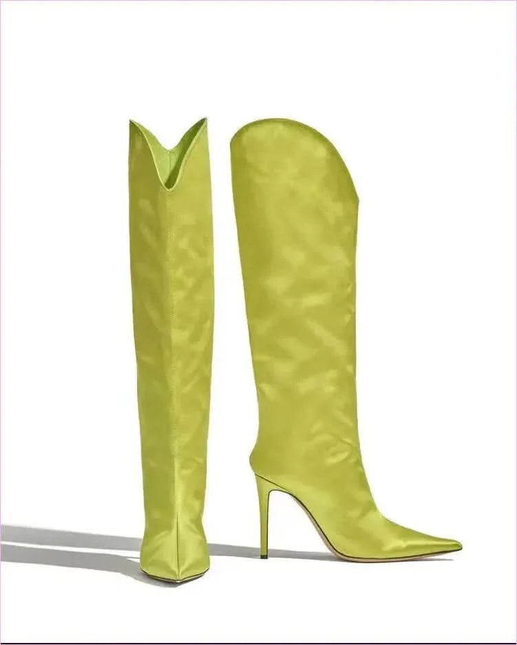 Sleek High Heel Luxury Pointed Toe Satin Over-the-knee Boots - Pleasures and Sins