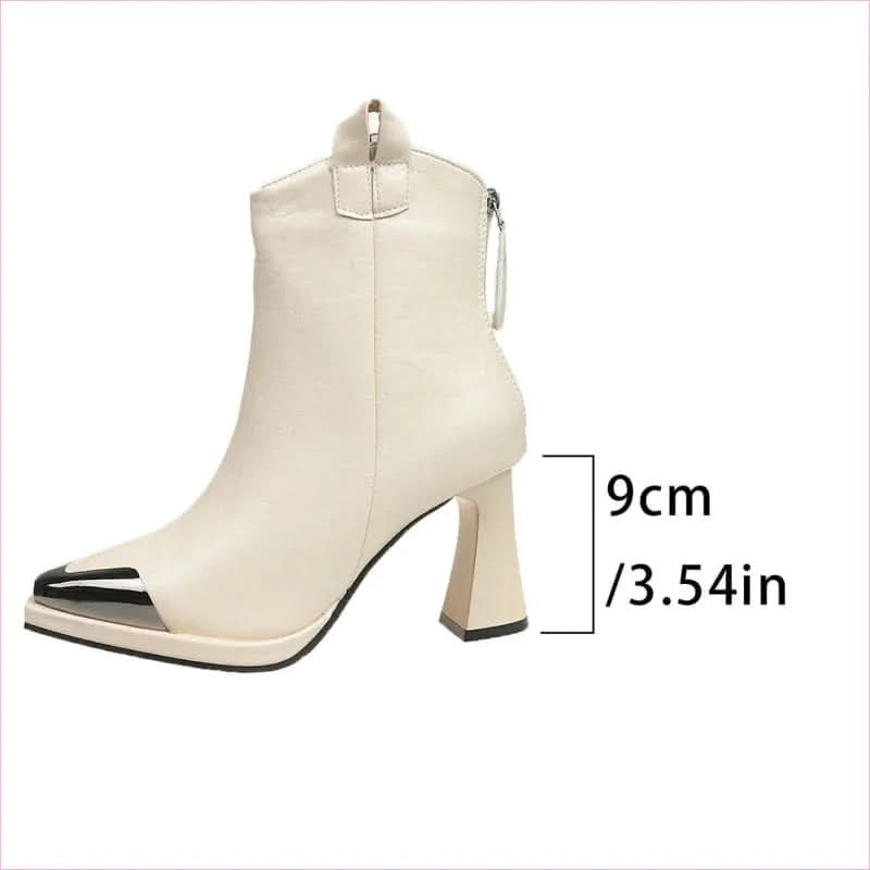 Sleek Metal Covered Pointed-toe Retro Mid-calf Boots for Stylish Vibes - Pleasures and Sins