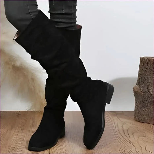 Slouchy Faux Suede Knee High Boots in Beige and Black - Pleasures and Sins