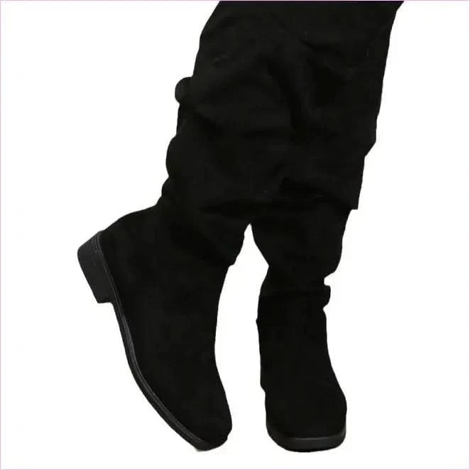 Slouchy Faux Suede Knee High Boots in Beige and Black - Pleasures and Sins
